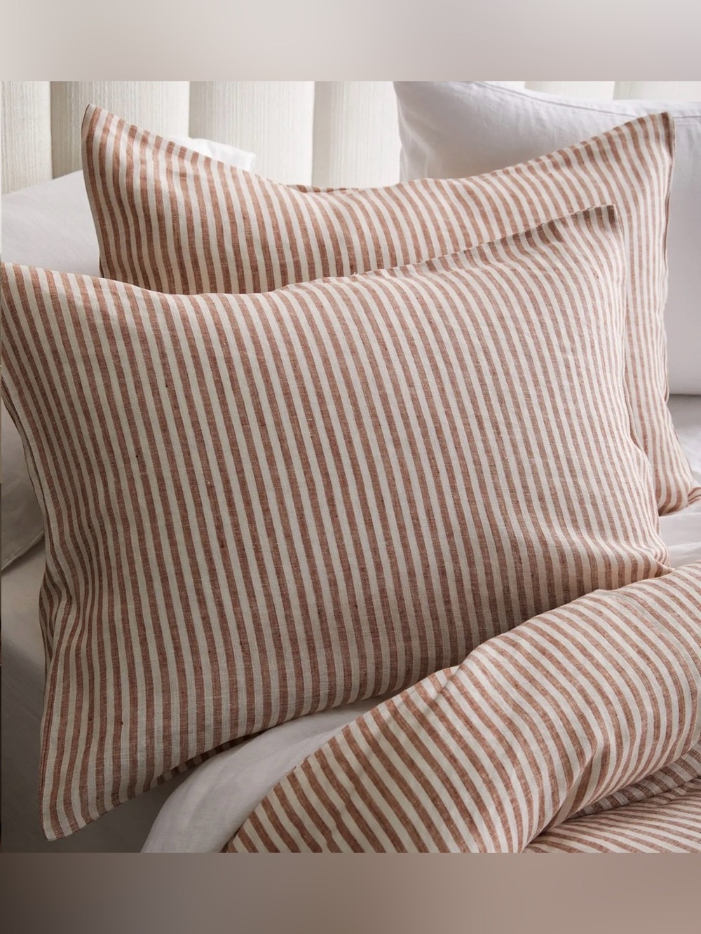NWOT Quince European Linen Stripe Sham Set, King (Terracotta)